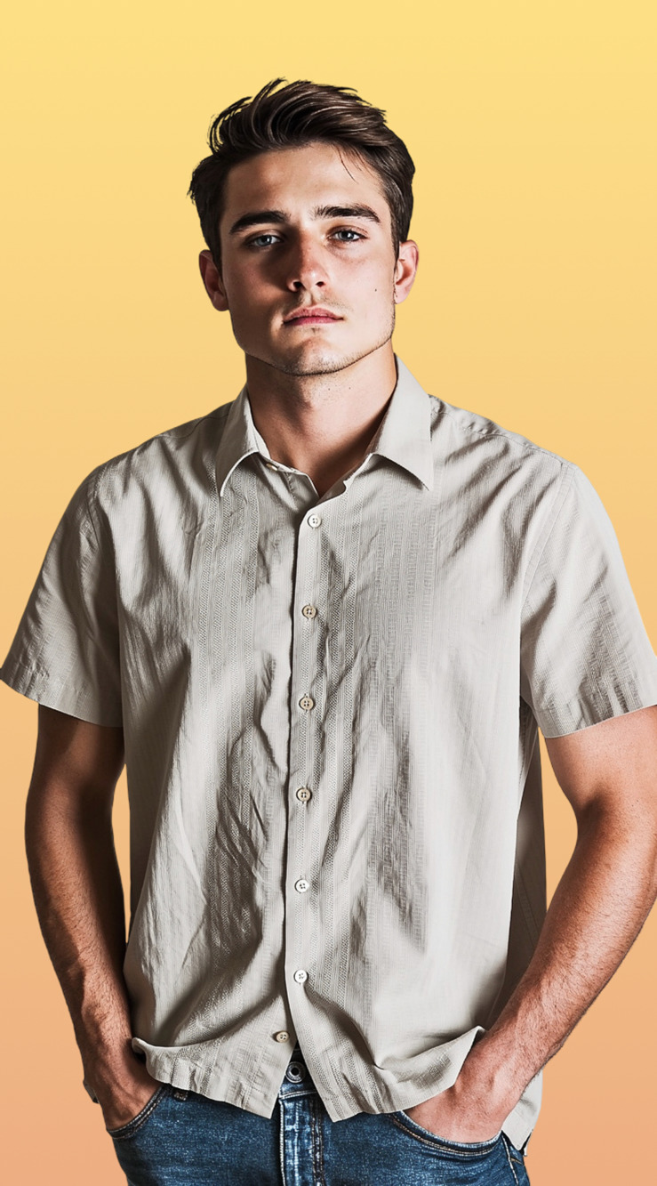 Alfani Men's Short Sleeve Button-Down Shirt in Beige